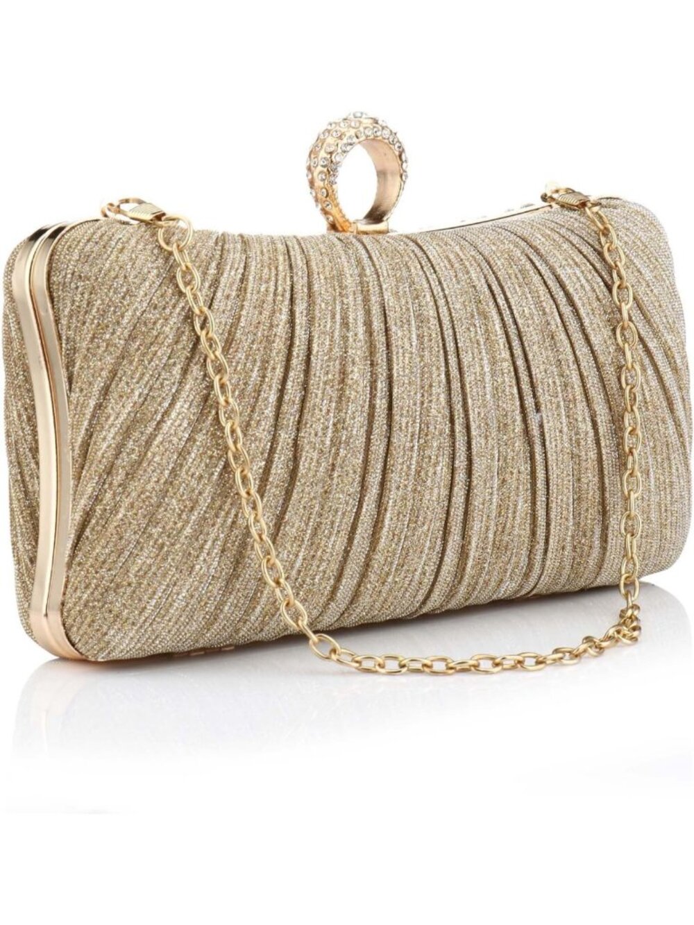 Glitter Evening Clutch Purse for Women | Pleated Wedding & Party Handbag